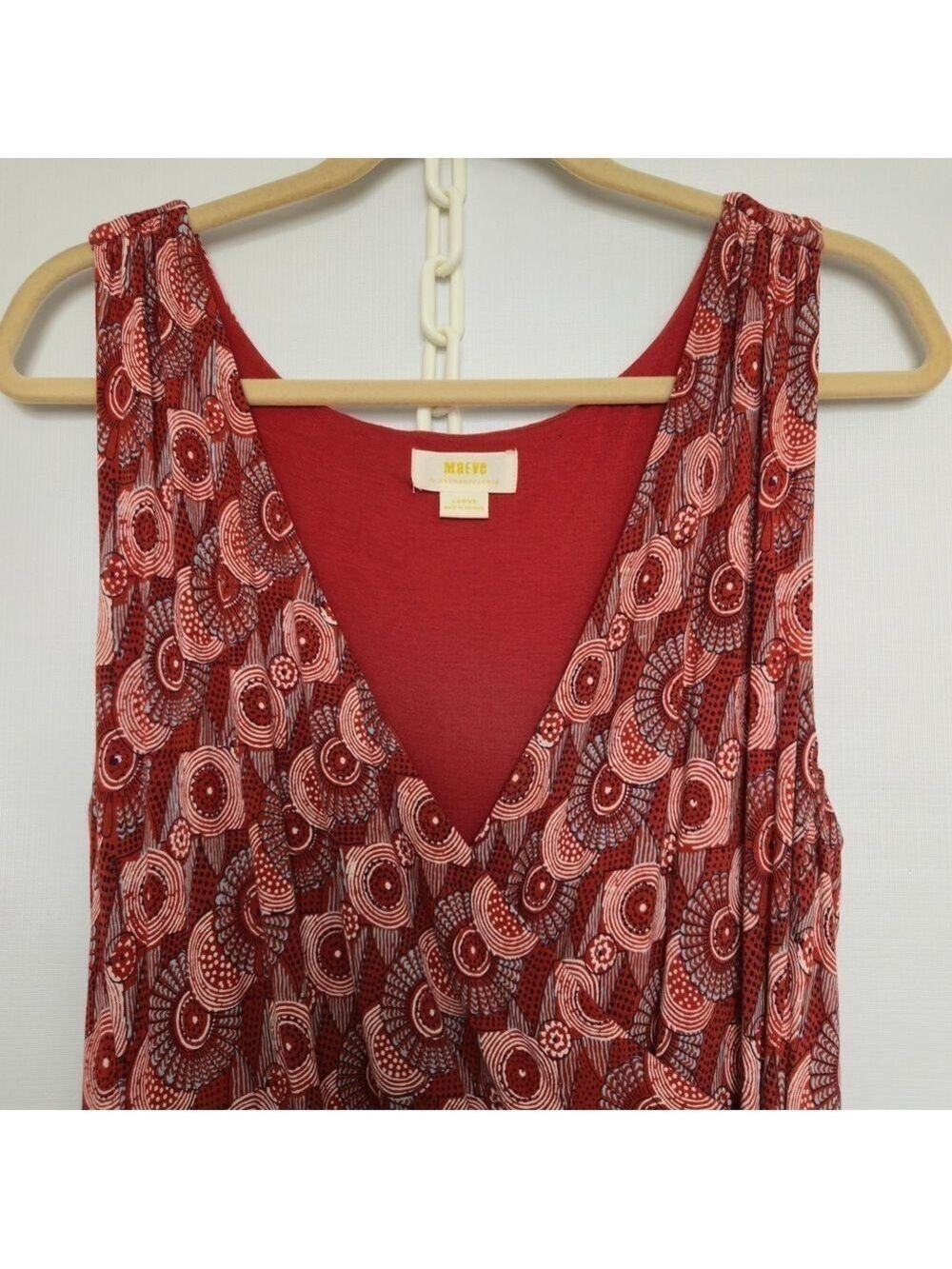MAEVE (Anthropologie) Yvette Ruched Dress Women Geometric Design Rust Sz Large - Picture 4 of 13